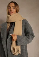 Apaszki i szaliki damskie - Ciemnobeżowy Gładki Szalik z Frędzlami Vetimare - miniaturka - grafika 1