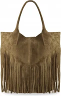 Torebki damskie - TOREBKA BOHO Worek Torba Zamsz Frędzle VERA PELLE - miniaturka - grafika 1