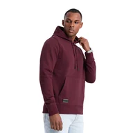 Bluzy męskie - Bluza męska bawełniana z kapturem BASIC bordowa V3 OM-SSBN-0161 XL - miniaturka - grafika 1