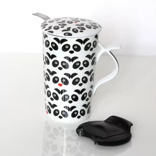 Duży kubek PANDA LOVE z zaparzaczem i pokrywką – prezent upominek dla zakochanych walentynki - Kubki - miniaturka - grafika 1
