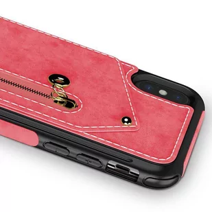 Zizo Nebula Wallet Case Skórzane etui iPhone X z kieszeniami na karty + saszetka na zamek + szkło 9H na ekran (Pink/Black) - Etui i futerały do telefonów - miniaturka - grafika 3