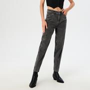 Spodnie damskie - Sinsay - Jeansy straight high waist - Szary - miniaturka - grafika 1