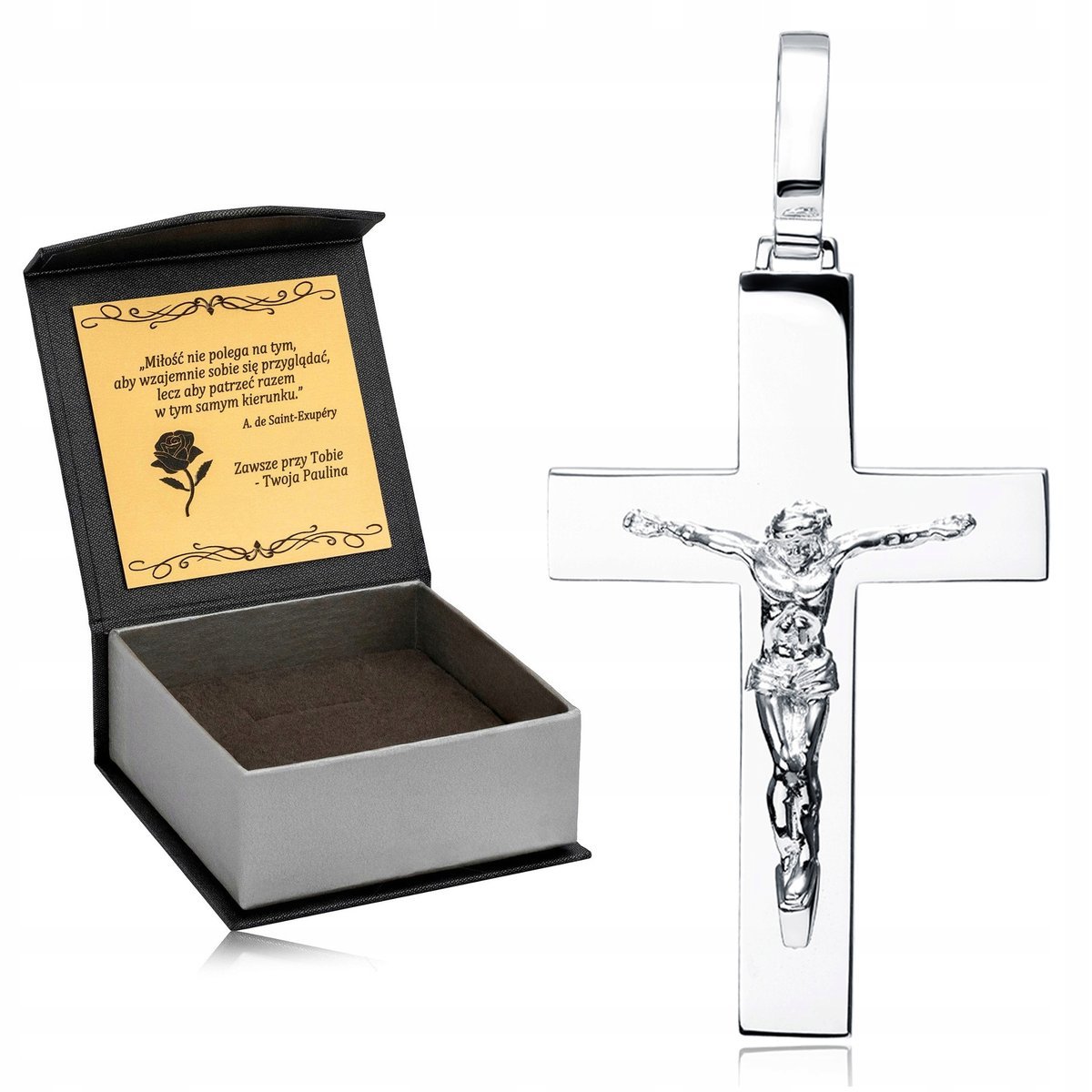 PIĘKNY SREBRNY KRZYŻYK KOMUNIJNY RODOWANY PRÓBA 925 PREZENT DLA CHŁOPCZYKA