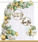 Balony i akcesoria - Balony KURTYNA ścianka kiwi boho łuk zestaw dekoracji listki CHRZEST + IMIĘ - miniaturka - grafika 1