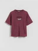 Koszulki dla dziewczynek - Reserved - Krótki t-shirt z haftem - bordowy - miniaturka - grafika 1