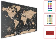 Biuro i firma OUTLET - OUTLET Tablica magnetyczna metalowa MAPA ŚWIATA CZARNA STOLICE 90x60cm MetalBoards blacha z nadrukiem na wszystkie rodzaje magnesów + zestaw akcesorió - miniaturka - grafika 1