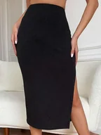 Spódnice - Ołówkowa spódnica midi z rozcięciem - Czarny - miniaturka - grafika 1