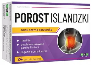Suplement diety, MBM, Porost Islandzki na gardło, 24 past. do ssania - Przeziębienie i grypa - miniaturka - grafika 1