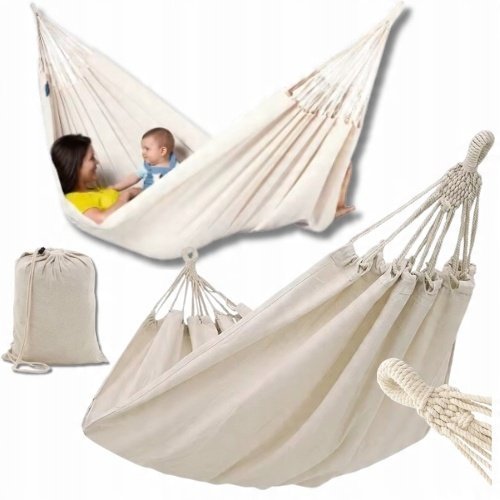 DUŻY HAMAK DWUOSOBOWY XXL 260x150 CM OGRODOWY MOCNY DO 150KG BOHO