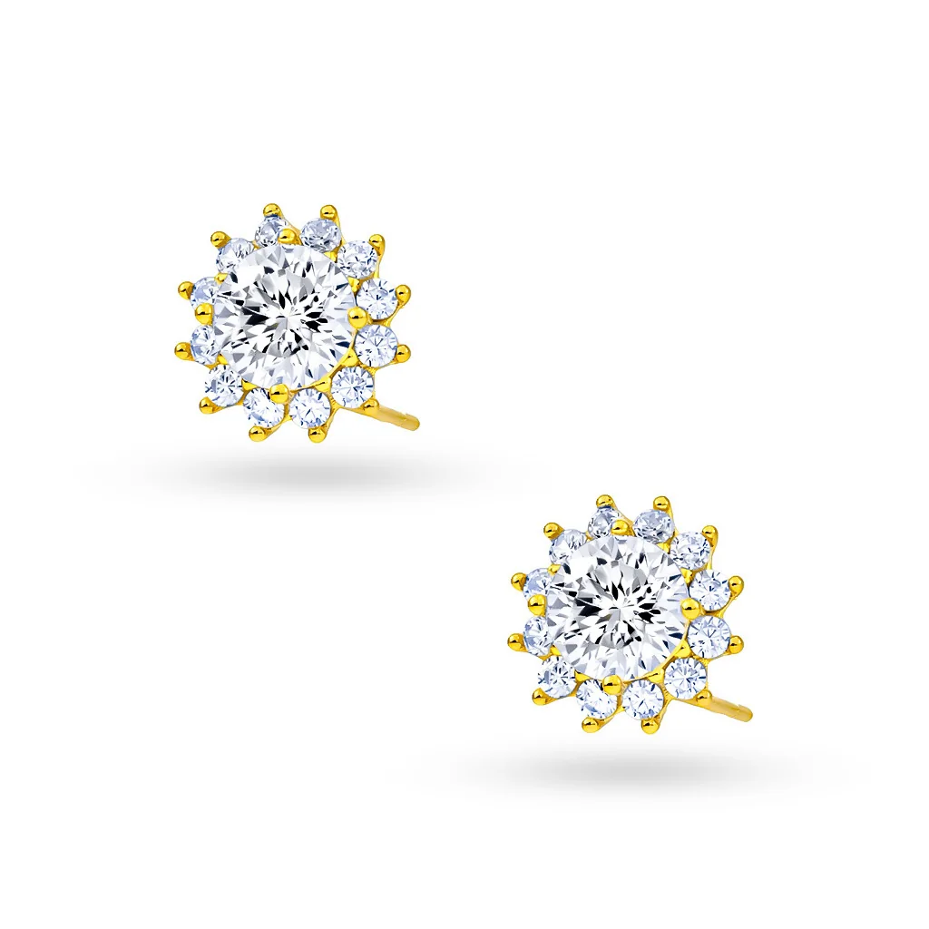 Srebrne pozłacane kolczyki kwiatki z Moissanitem 2 x 0.50 ct sztyfty pr. 925