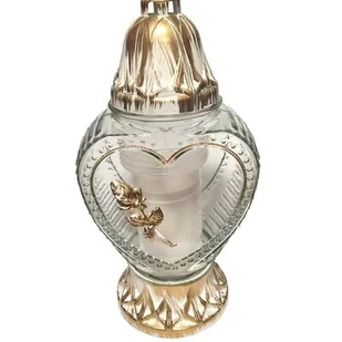 Znicz LW L-2380 serce róża 32,5 cm bezbarwny - Lampiony i znicze - miniaturka - grafika 1