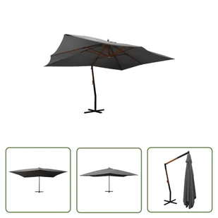The Living Store Wiszący parasol z drewnianym słupkiem - 400x300 cm - antracytowy - Parasol Wiszący - Parasole ogrodowe - miniaturka - grafika 1