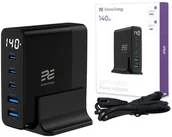 Zasilacze do laptopów - Ładowarka sieciowa Encore Energy GaN QC 4+ 5.0 PD 3.0 USB-A x2 USB-C x3 140W GaN-14083R z wyświetlaczem + kabel USB-C 2m standard - miniaturka - grafika 1