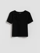 Koszulki dla dziewczynek - Reserved - Prążkowana bluzka z kokardkami - czarny - miniaturka - grafika 1