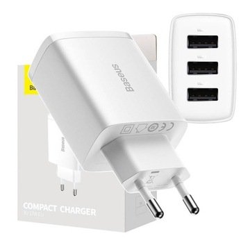 Ładowarka sieciowa Baseus Compact Quick Charger, 3x Usb, 17W biała
