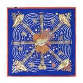 Apaszki i szaliki męskie - Damska apaszka z jedwabiu w motyw morski granatowo - złota - miniaturka - grafika 1