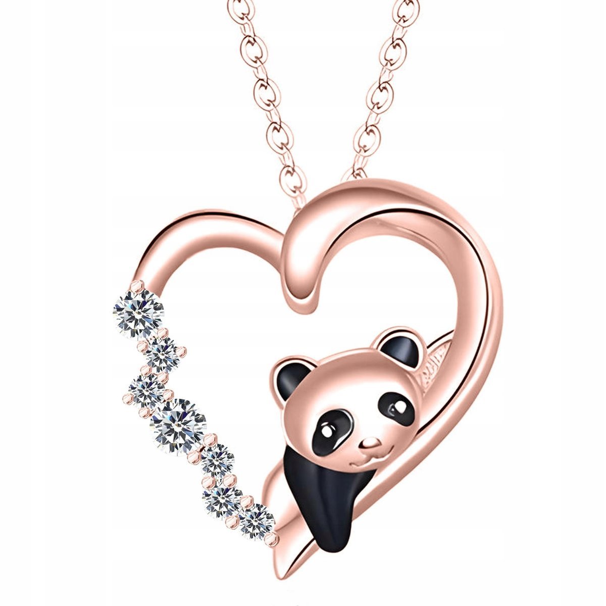 Naszyjnik Pozłacany Serduszko Panda z Cyrkoniami Miś Heart Serce SREBRO 925