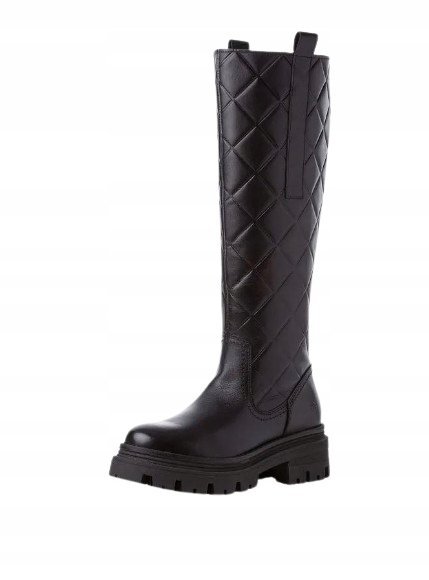 TAMARIS CZARNE WYSOKIE KOZAKI Z PIKOWANIEM I PODESZWĄ NA SŁUPKU 37 J_A