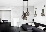 Lampy sufitowe - Druciana lampa wisząca z kloszami czarnymi do salonu - miniaturka - grafika 1