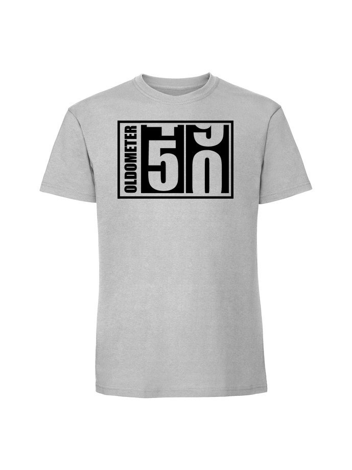 Męska koszulka z nadrukiem - 50 OLDOMETER 50 Pastelowy szary S