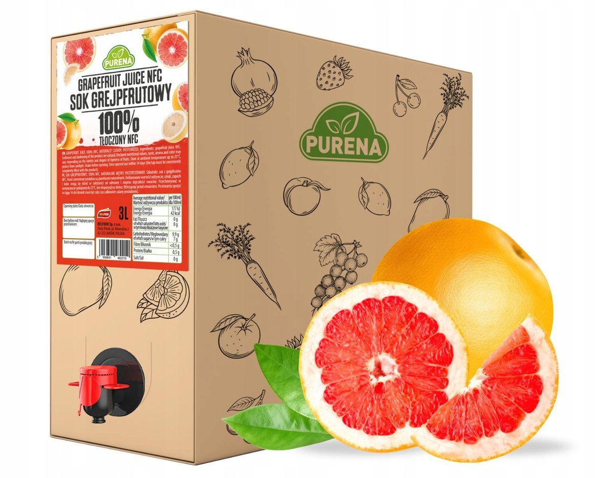 Sok grejpfrutowy 100% tłoczony na zimno naturalny NFC PURENA 3 L