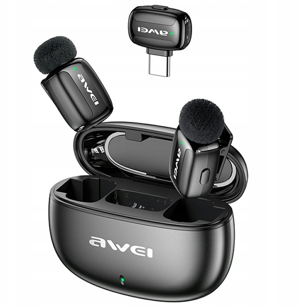 Mikrofon Awei Bezprzewodowy Mikrofon Krawatowy AWEI MK5 Duo Ai-Voice czarny