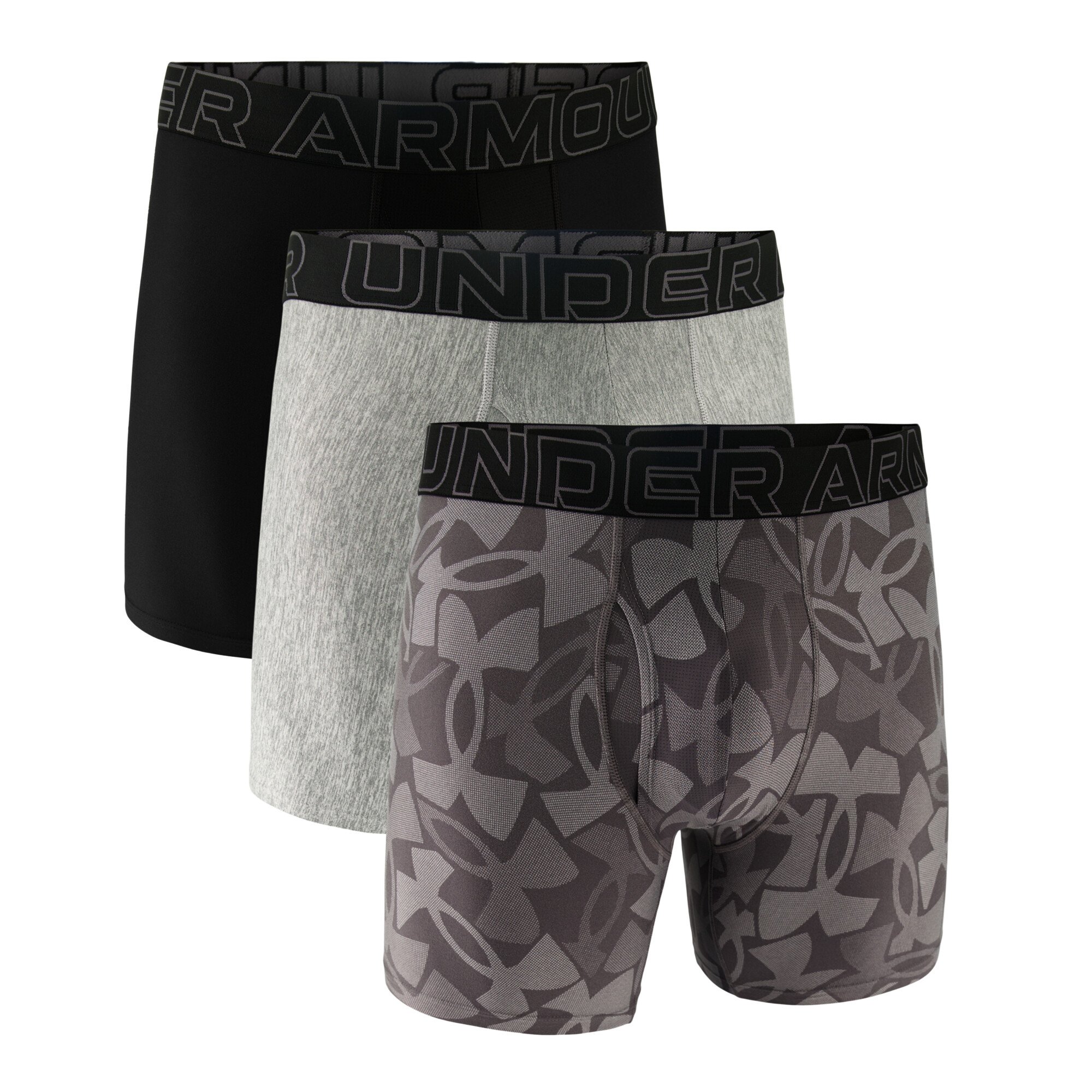 Bokserki męskie Under Armour Perf Tech Print 6in 3Pack Castlerock Heather XL