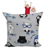 Pościel dla dzieci - Poszewka Dziecięca 40x40 Bawełniana JAŚ Szalone Sowy Niebieskie Na Szarym - miniaturka - grafika 1