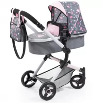 Bayer Design 18419AA kombi wózek dla lalek Neo Vario z torbą i koszem na zakupy, możliwość przekształcenia w wózek sportowy, regulacja wysokości, szary, różowy - Wózki dla lalek - miniaturka - grafika 1