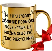 Kubki - KUBEK ZŁOTY Śmieszny PREZENT DO PRACY Biura CH*J CIŚNIENIE PODNIÓSŁ ZABAWNY - miniaturka - grafika 1