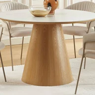 Stoły - Okrągły stół do jadalni dla 4 osób z ceramiki i forniru jesionowego - Efekt białego marmuru i jasnego naturalnego drewna - ANTALIZA - miniaturka - grafika 1