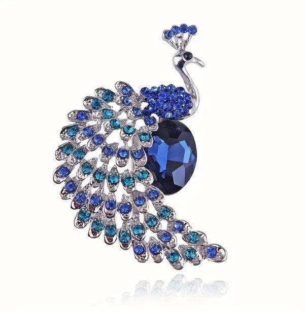Uroczy ptak broszka paw z kryształami Niebieski