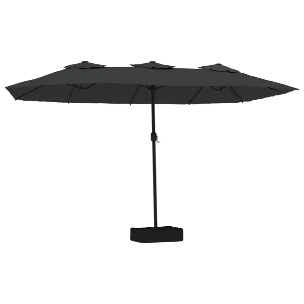 Podwójny Parasol Ogrodowy z LED, Czarno-Ciemnoszary, 449x265x245 cm