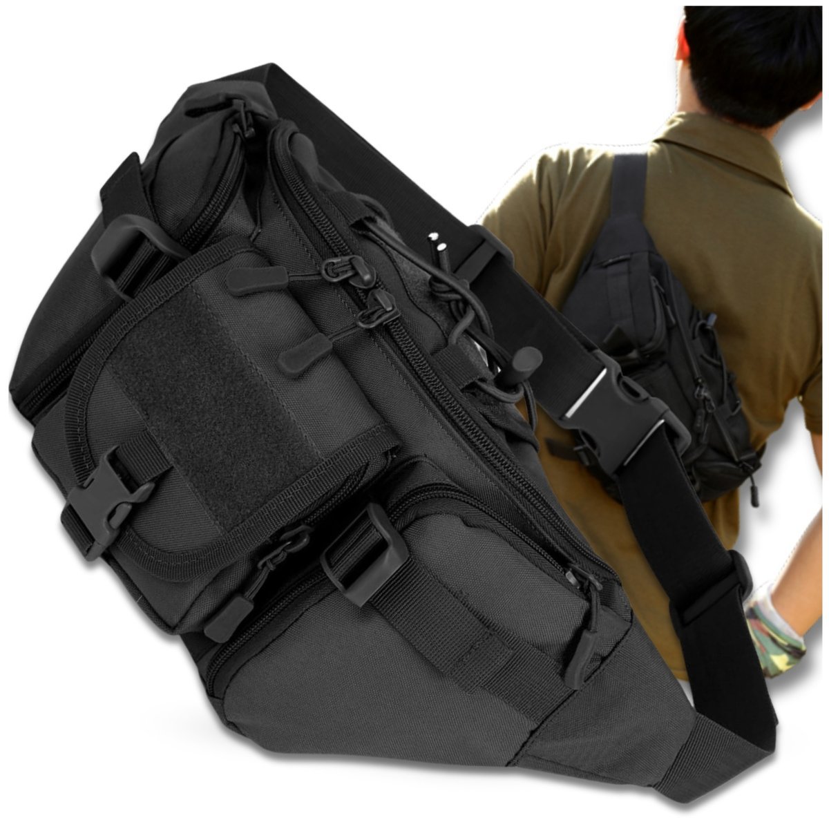 Nerka Duża Saszetka Taktyczna Wojskowa MOLLE Solidna BIODROWA Czarna Torba