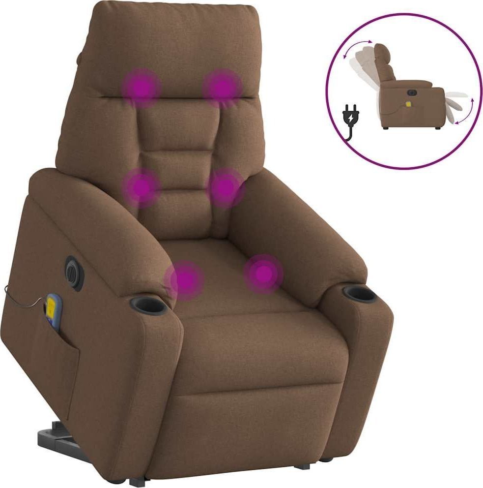 vidaXL vidaXL Podnoszony fotel masujący, elektryczny, rozkładany, brązowy