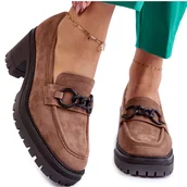 Półbuty damskie - Vinceza Damskie Zamszowe Półbuty Na Obcasie Ciemnobeżowe Sanya brązowe - miniaturka - grafika 1