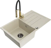 Zlewozmywaki z baterią - Mexen Bruno zlewozmywak granitowy 1-komorowy z ociekaczem i baterią kuchenną Aster, beżowy - 6513-69-73450-57-B - miniaturka - grafika 1