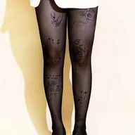 Rajstopy - TEMU 1 Para Damskich Rajstop Nylonowych z Nadrukiem Czarnego Lotosu - Przezroczyste Rajstopy w Kolorze Nude z Kwiatowym Wzorem i Motywem Kwiatu - miniaturka - grafika 1