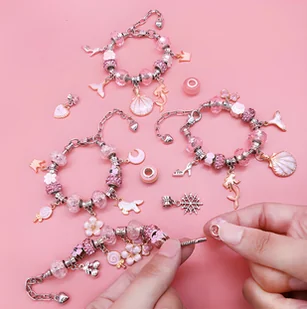 Zestaw Do Tworzenia Robienia Biżuterii, Bransoletek, Charmsy, Zawieszki, Koraliki NIEBIESKO-RÓŻOWY MIX + Etui - Masy plastyczne - miniaturka - grafika 11