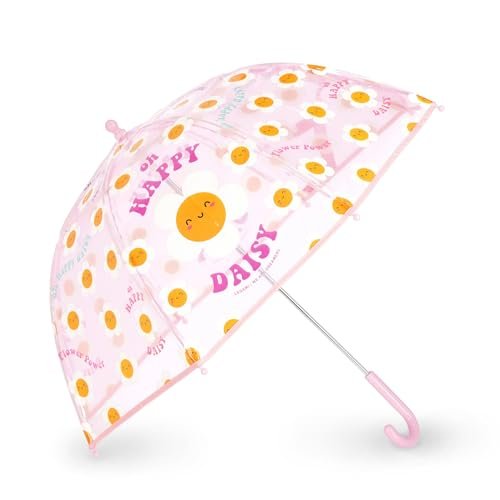 Legami Parasol dziecięcy Dancin' In The Rain, motyw stokrotki, wiatroszczelna struktura, ręczne otwieranie, zapięcie na tkaninę z miejscem na imię, uchwyt haczykowy, 73 x 65 cm, różowy, rozmiar S,