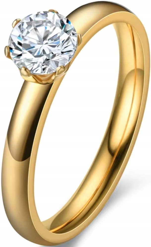 Złoty Pierścionek z Brylantem Biała Cyrkonia Elegancki Stal Szlachetna