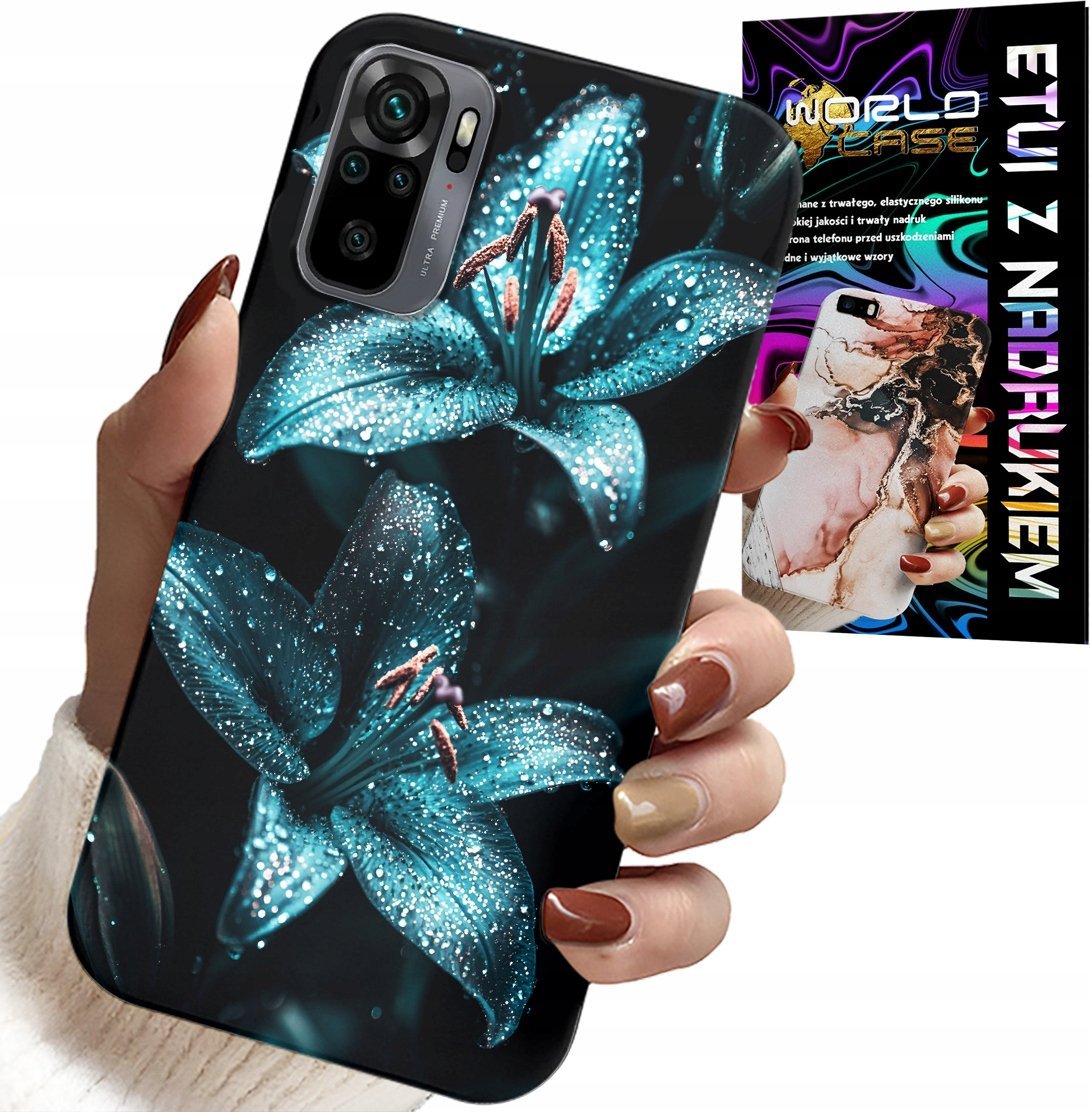 ETUI DO XIAOMI NOTE 10 / 10S - TURKUSOWE LILIE KWIATY OBUDOWA + SZKŁO