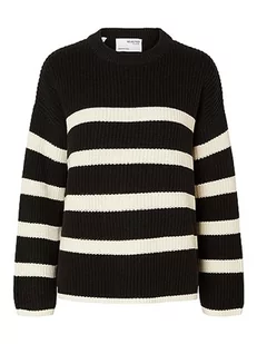 SELECTED FEMME Damski sweter Slfbloomie Ls Knit O-Neck Noos, Czarne/paski: śnieżnobiałe, XS - Swetry damskie - miniaturka - grafika 1