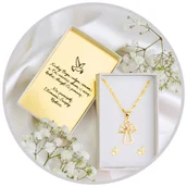 Zestawy biżuterii dla kobiet - Pozłacany komplet biżuterii Aniołek z kolczykami gwiazdki - Pamiątka Komunijna - miniaturka - grafika 1