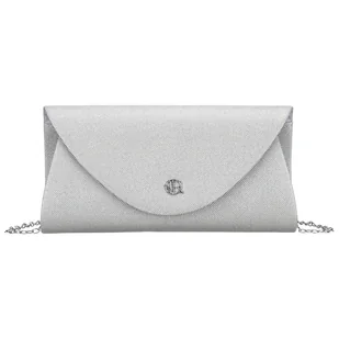 Brokatowa kopertówka damska wykonana z tkaniny syntetycznej w srebrnym kolorze - Rovicky - Torebki damskie - miniaturka - grafika 1