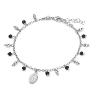 Bransoletki - Bransoletka srebrna rodowana z medalikiem i czarnymi cyrkoniami - miniaturka - grafika 1