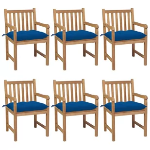vidaXL Lumarko Krzesła ogrodowe z niebieskimi poduszkami, 6 szt., tekowe! 3073056 - Fotele i krzesła ogrodowe - miniaturka - grafika 1