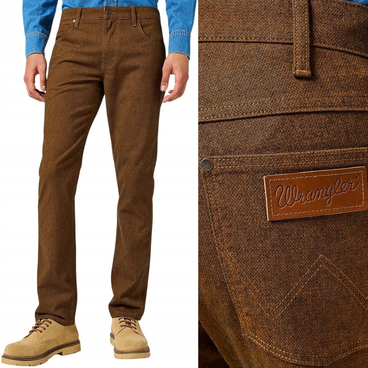 Wrangler GREENSBORO Monk's Robe PROSTE BRĄZOWE SPODNIE MATERIAŁOWE W42 L32