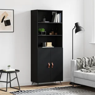 vidaXL Witrynka, czarna, 69,5x34x180 cm, materiał drewnopochodny - Witryny - miniaturka - grafika 1