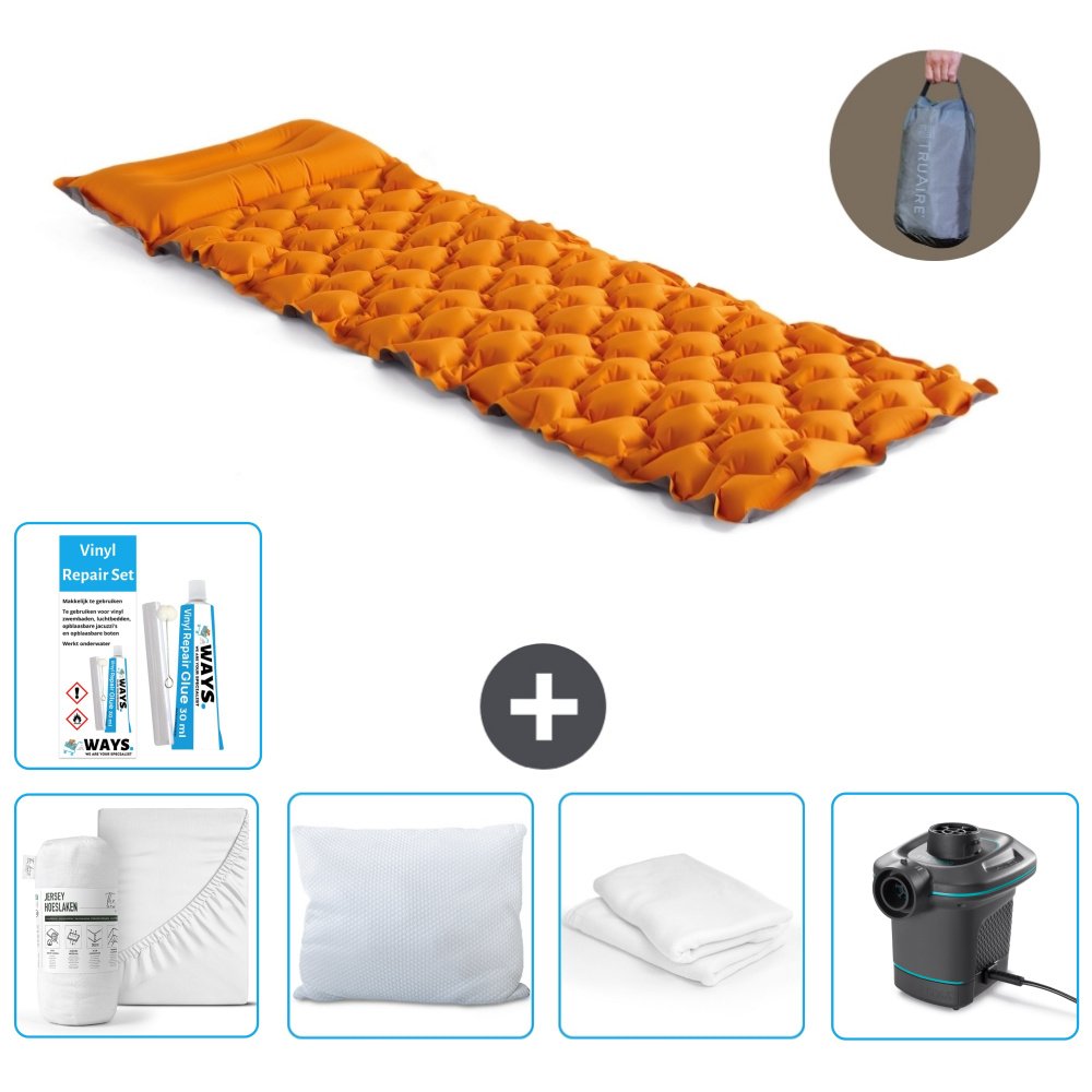 Mata kempingowa Intex - 1 osoba - 71 x 191 x 11 cm - pomarańczowa - zawiera prześcieradło - pocałunek - pompkę - zestaw naprawczy i ochraniacz na poduszkę
